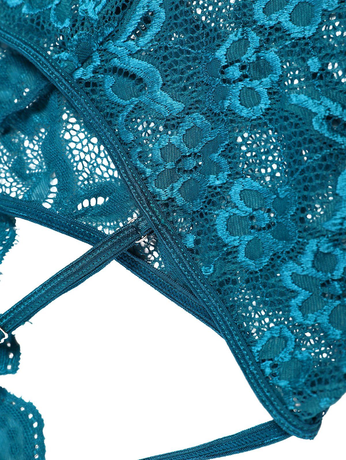 Floral Lace Open Cup Criss Cross Teddy - BLUE M