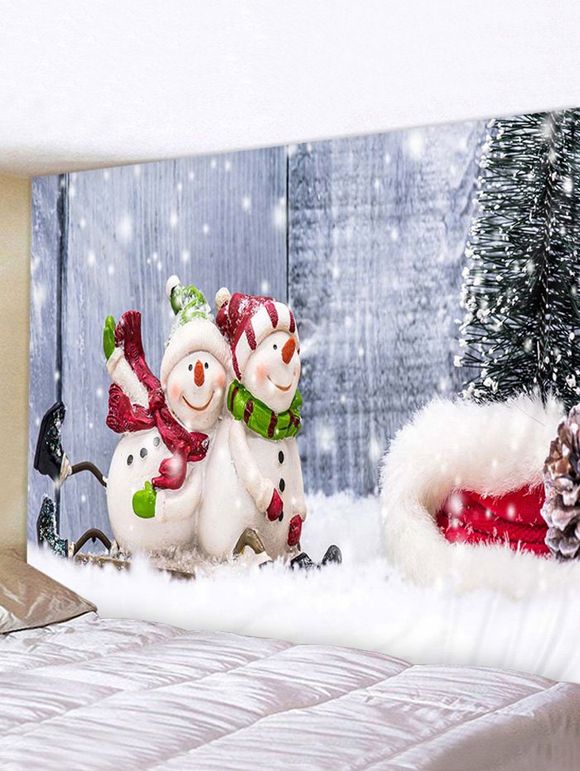 Tapisserie Murale Pendante Art Décoration de Noël Sapin et Couple de Bonhomme de Neige Imprimés - multicolor W71 X L71 INCH