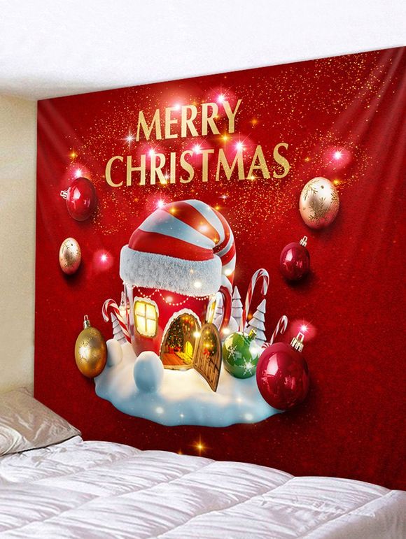 Tapisserie Murale Pendante Art Décoration Chapeau de Noël et Boule Imprimés - multicolor W79 X L59 INCH