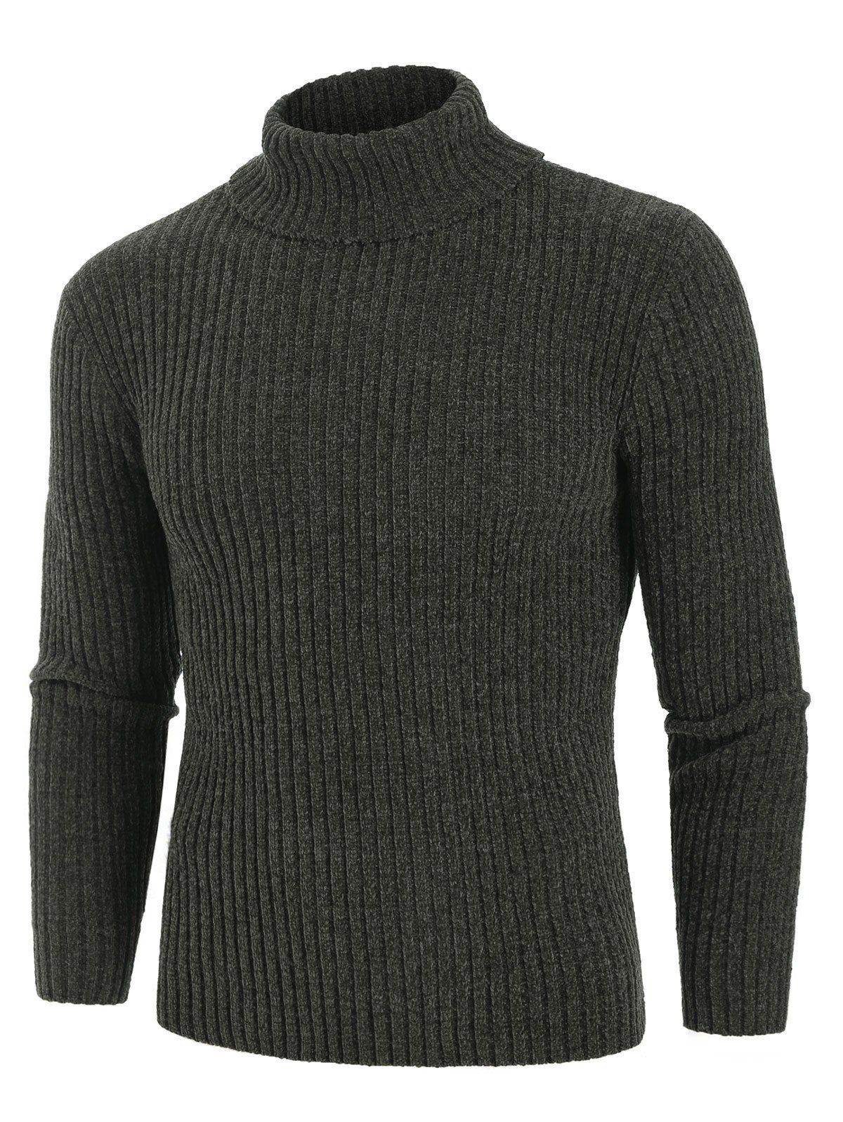 [36% OFF] 2021 Plain Turtleneck Chenille Long Sleeve Sweater In ARMY ...