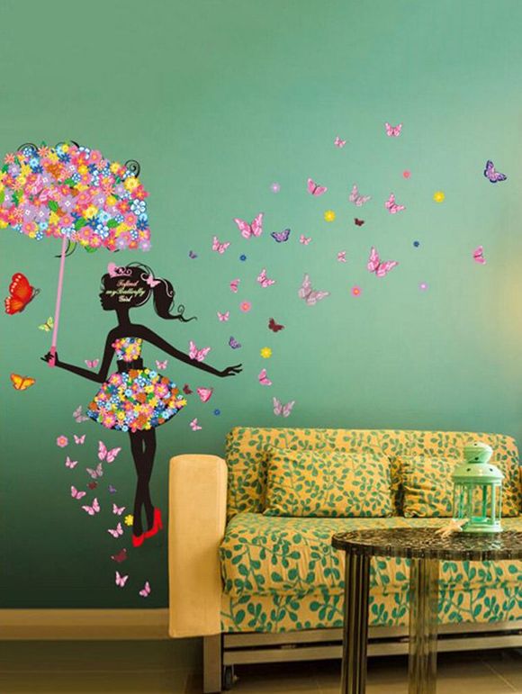 Autocollant Mural Décoratif Cerf Fleur et Papillon Imprimés - multicolor A 60X90CM