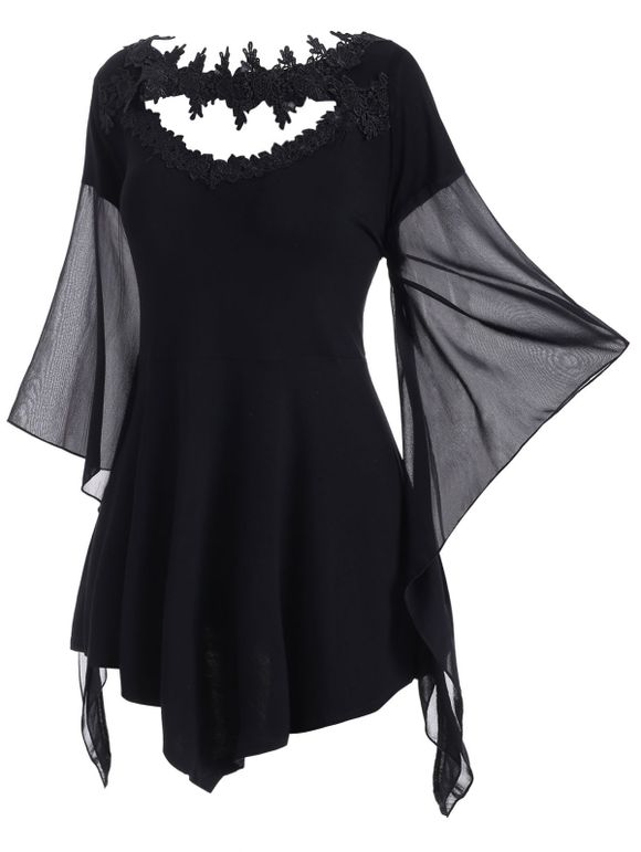 Haut Asymétrique Panneau en Dentelle Grande Taille - Noir 4X