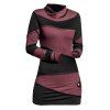 Mini Robe Fourreau Contrastée à Manches Longues - Rouge Vineux S