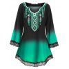 Chemisier Long Festonné Imprimé Panneau en Dentelle Grande Taille - Vert 2X