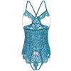 Floral Lace Open Cup Criss Cross Teddy - BLUE M