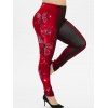 Legging Papillon Imprimé à Taille Haute Grande Taille - Rouge Vineux 1X