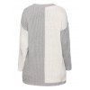 Colorblock Crew Neck Drop Shoulder Plus Size Sweater - LIGHT GRAY 2X