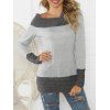 Tricot Contrasté en Tricot à Câble à Col Oblique - Gris 3XL