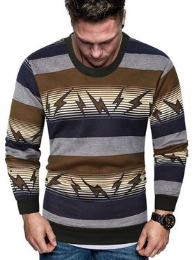 Striped Lightning Graphic Crew Neck Fleece Sweater