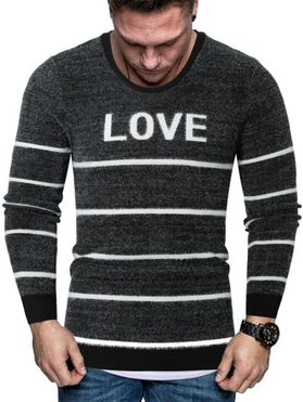 Letter Striped Long Sleeve Fuzzy Sweater