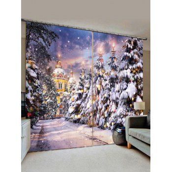 

2 Panels Christmas Tree Castle Street Print Window Curtains, Crocus purple