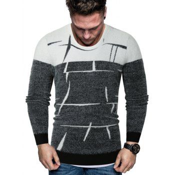 

Two Tone Abstract Line Print Fuzzy Sweater, Black