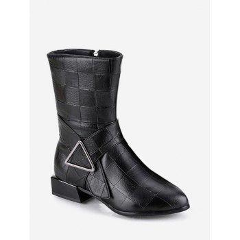 

Solid Color Textured Chunky Heel Boots, Black