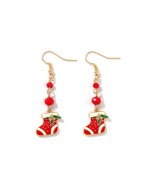 Boucles d'Oreilles de Noël Pendantes Perlées - Rouge 