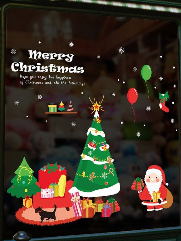 Autocollant Mural Cadeaux Arbre de Noël et Père Noël Imprimés - multicolor 60X90CM