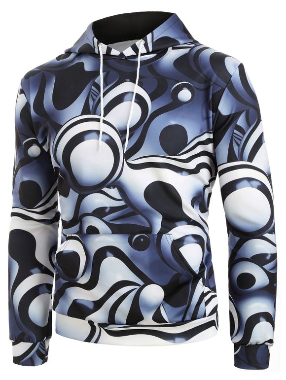 Sweat à Capuche Boule Abstraite Imprimée à Cordon avec Poche en Avant - multicolor L