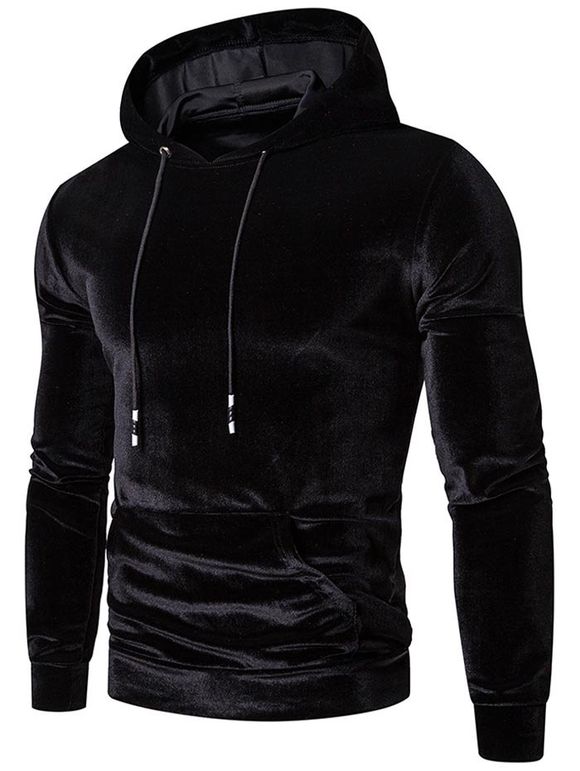 Sweat à Capuche Décontracté en Couleur Unie avec Poche - Noir 2XL