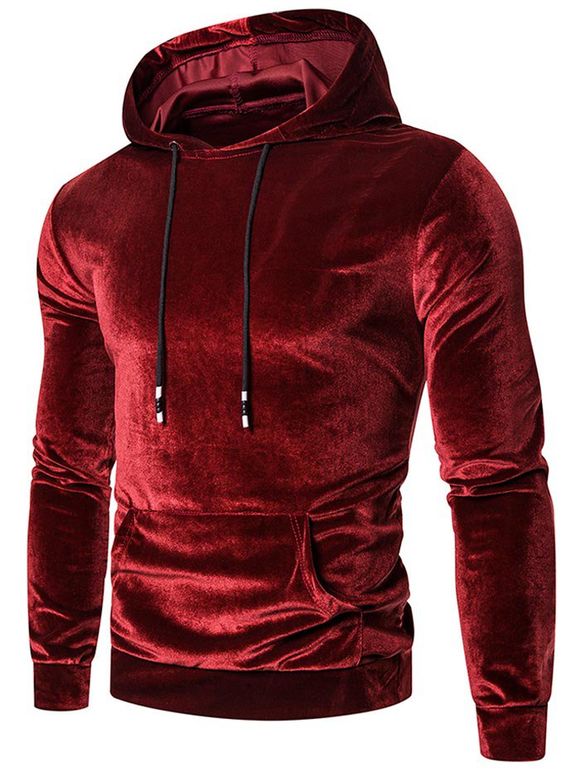 Sweat à Capuche Décontracté en Couleur Unie avec Poche - Rouge Lave 3XL