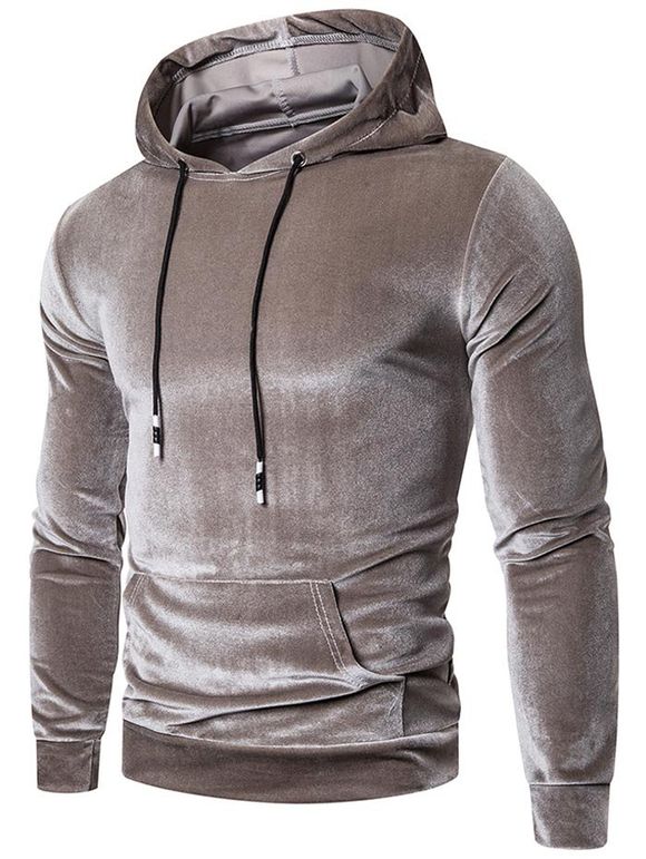 Sweat à Capuche Décontracté en Couleur Unie avec Poche - Gris L