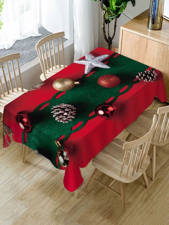 Nappe de Table Etoile et Boulle de Noël Imprimés en Tissu - Rouge Vineux W60 X L84 INCH