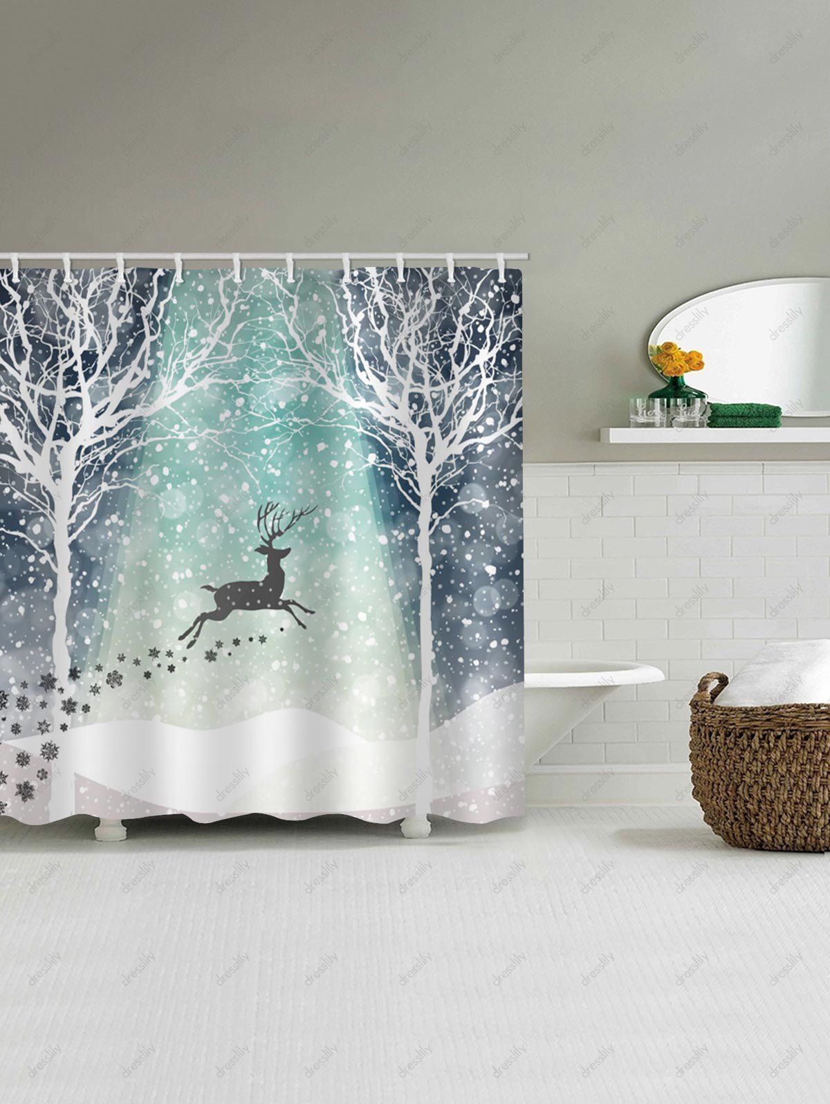 49 Off 2020 Christmas Snowflake Deer Waterproof Shower Curtain