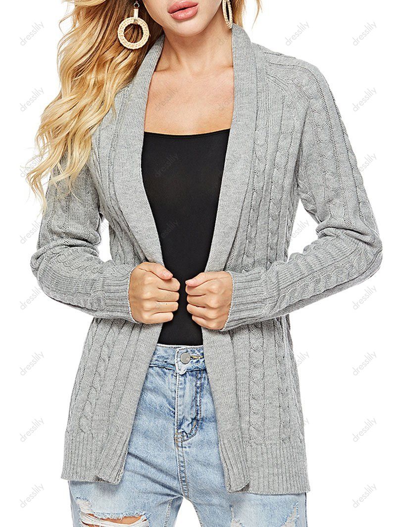 [34 OFF] 2020 Shawl Collar Cable Knit Belted Cardigan In GRAY DressLily