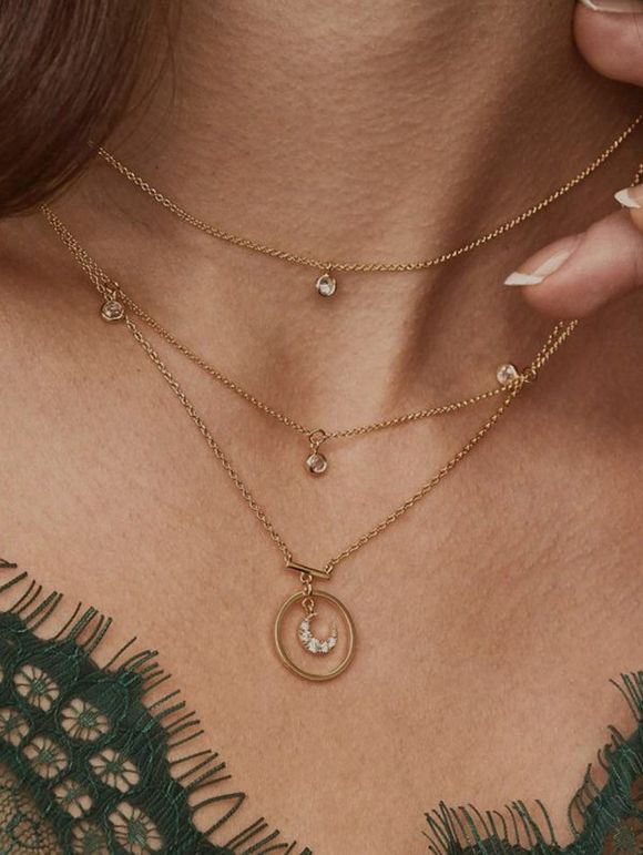 Collier Superposé Croissant Pendant - Or 
