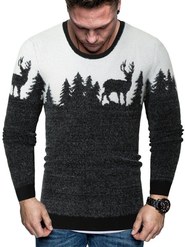 

Christmas Elk Graphic Crew Neck Fuzzy Sweater, Black