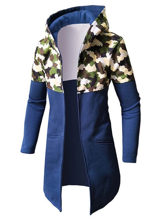 Sweat à Capuche Camouflage Imprimé Jointif Design - Bleu M