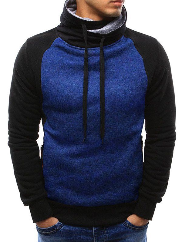 

Casual Color Spliced Drawstring Hoodie, Cadetblue
