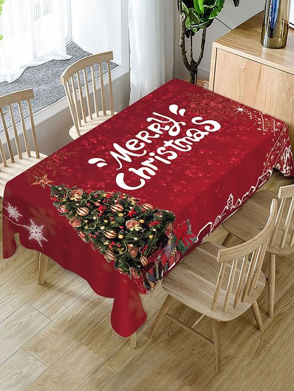 Nappe de Table Motif Sapin de Noël en Tissu - Rouge Vineux W60 X L84 INCH