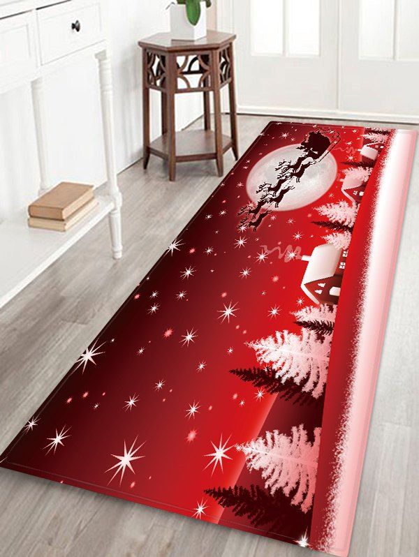 

Christmas Sleigh Town Moon Night Pattern Water Absorption Area Rug, Multi