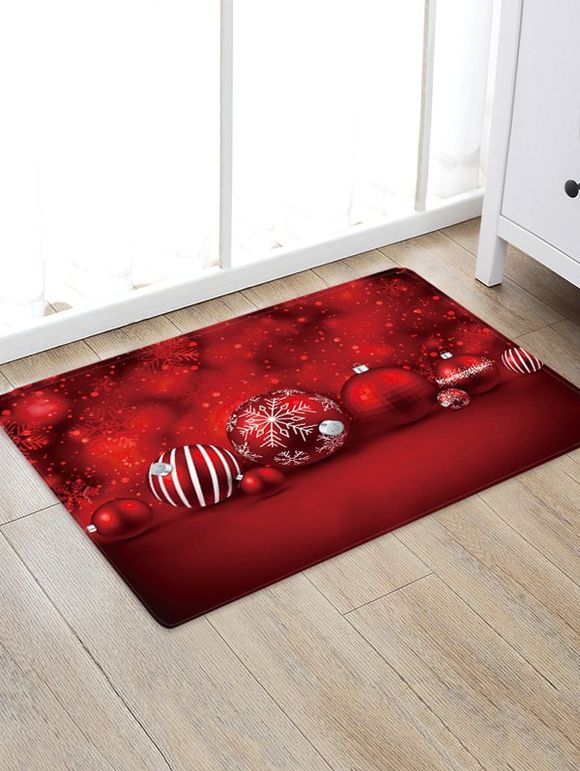 Tapis de Sol Absorption d'Eau Motif Boule de Noël et Flocon de Neige - multicolor W16 X L24 INCH