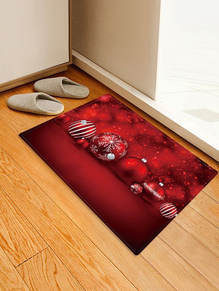 

Christmas Ball Snowflake Pattern Water Absorption Area Rug, Multi