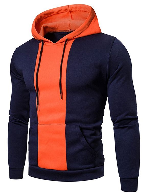 Sweat à Capuche en Blocs de Couleurs Imprimé avec Poche - Cadetblue 3XL