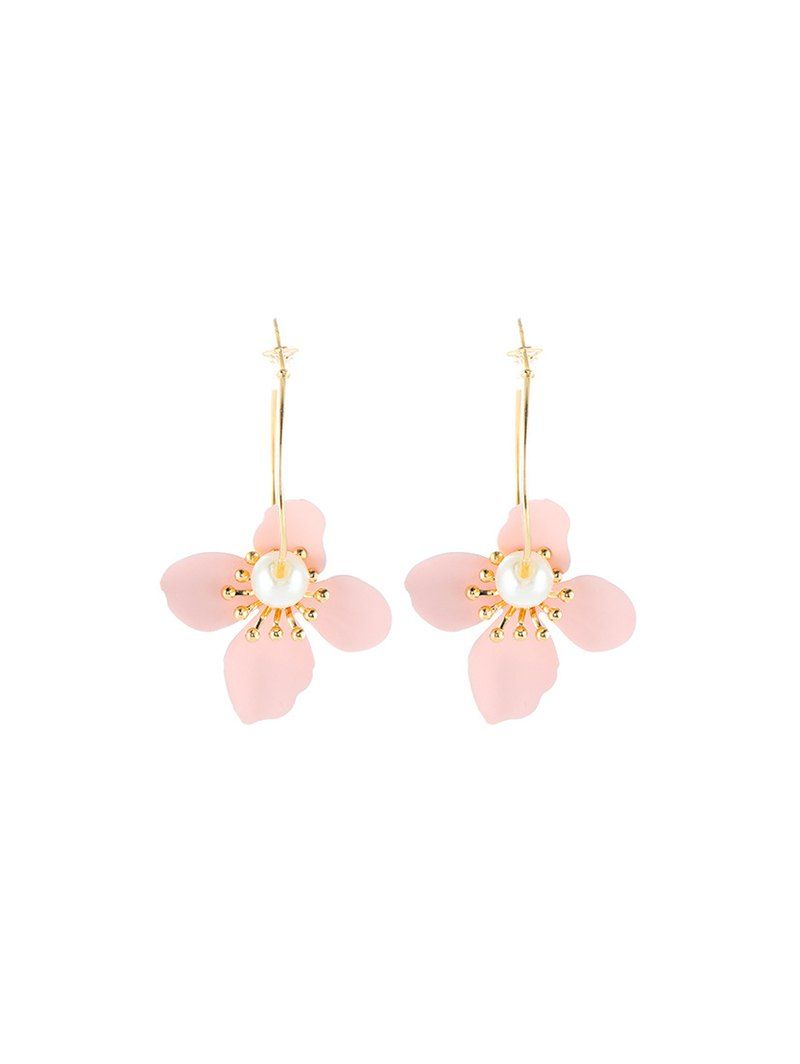 

Flower Pearl Hoop Earrings, Pink