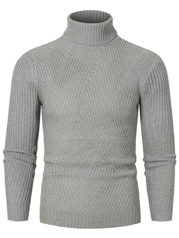 

Solid Color Turtleneck Slant Ribbed Sweater, Gray