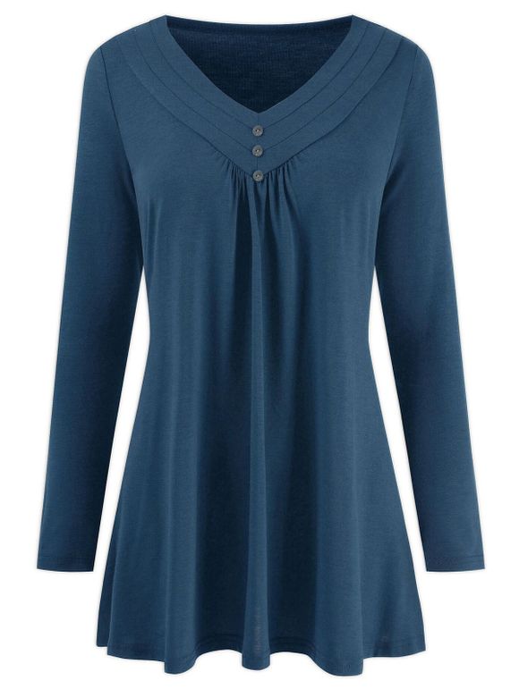 T-shirt Simple Grande Taille avec Boutons - Paon Bleu L