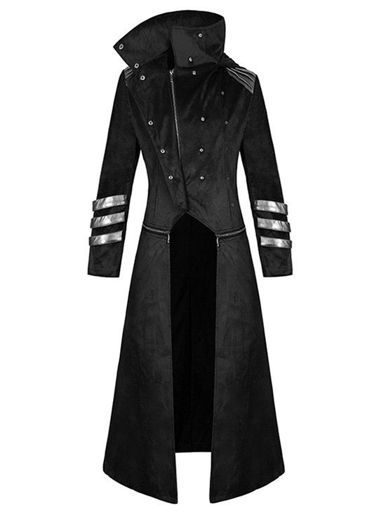Manteau Gothique Panneau Métallique avec Zip en Avant - Noir XL