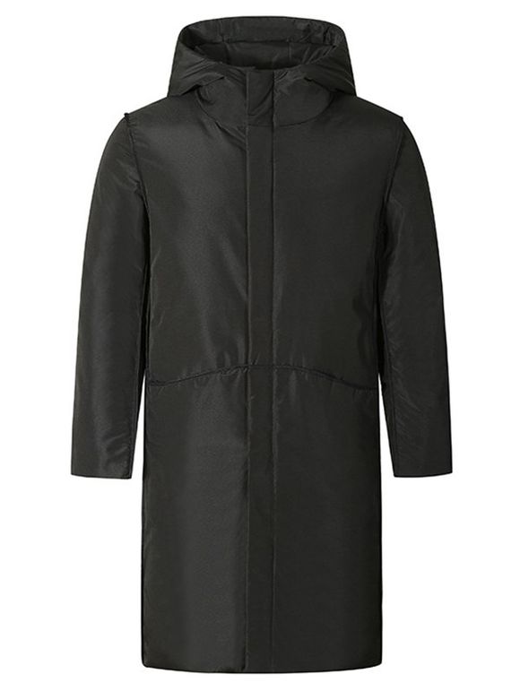 Manteau à Capuche Long Zippé à Carreaux - Noir XS