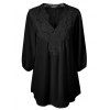 Empiècement en dentelle ourlet arrondi col en V en mousseline de soie Taille Plus Chemisier - Noir 1X