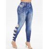 Legging 3D Imprimé à Coupe Haute de Grande Taille en Faux Denim - Bleu Foncé Toile de Jean 3X