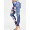 Legging Moulant Déchiré Imprimé 3D Jean de Grande Taille - Bleu Foncé Toile de Jean L