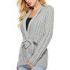 Cardigan Ceinturé en Tricot à Câble à Col Châle - Gris XL