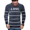 Letter Striped Long Sleeve Fuzzy Sweater - CADETBLUE M