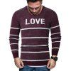 Letter Striped Long Sleeve Fuzzy Sweater - RED L