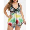 Plus Size Knotted Snake Print Ombre Tankini Swimsuit - multicolor L