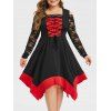Robe d'Halloween Gothique en Blocs de Couleurs de Grande Taille à Lacets - Noir 2X