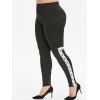 Legging Moulant Nœud Papillon et de Fleur en Dentelle Insérée Grande Taille - Noir 1X