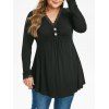 T-shirt Boutonné en Dentelle Insérée de Grande Taille à Col V - Noir 3X